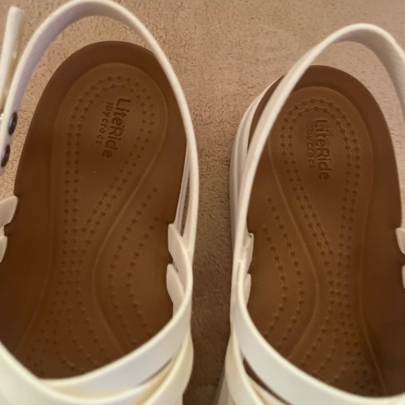 CROCS White Tan Wedge Sandals with Cushioned Footbed - Picture 7 of 13